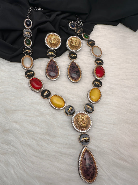 AD Multi Color Oval Stone Sabyasachi Inspired Short Necklace