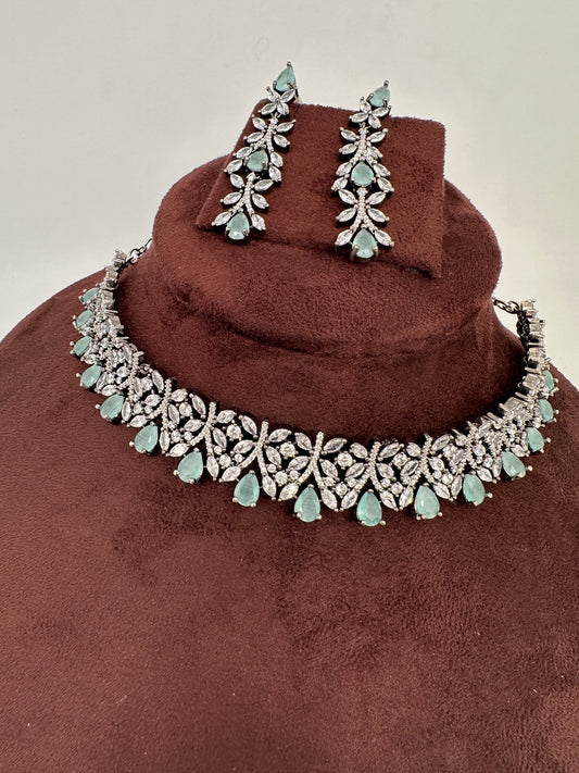 AD Floral Design Mint Green Stone Choker Necklace