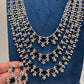 AD Multi Layer Color Stone Long Necklace in Silver Finish - Blue