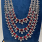 AD Multi Layer Color Stone Long Necklace in Silver Finish - Red