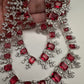 AD Multi Layer Color Stone Long Necklace in Silver Finish - Red