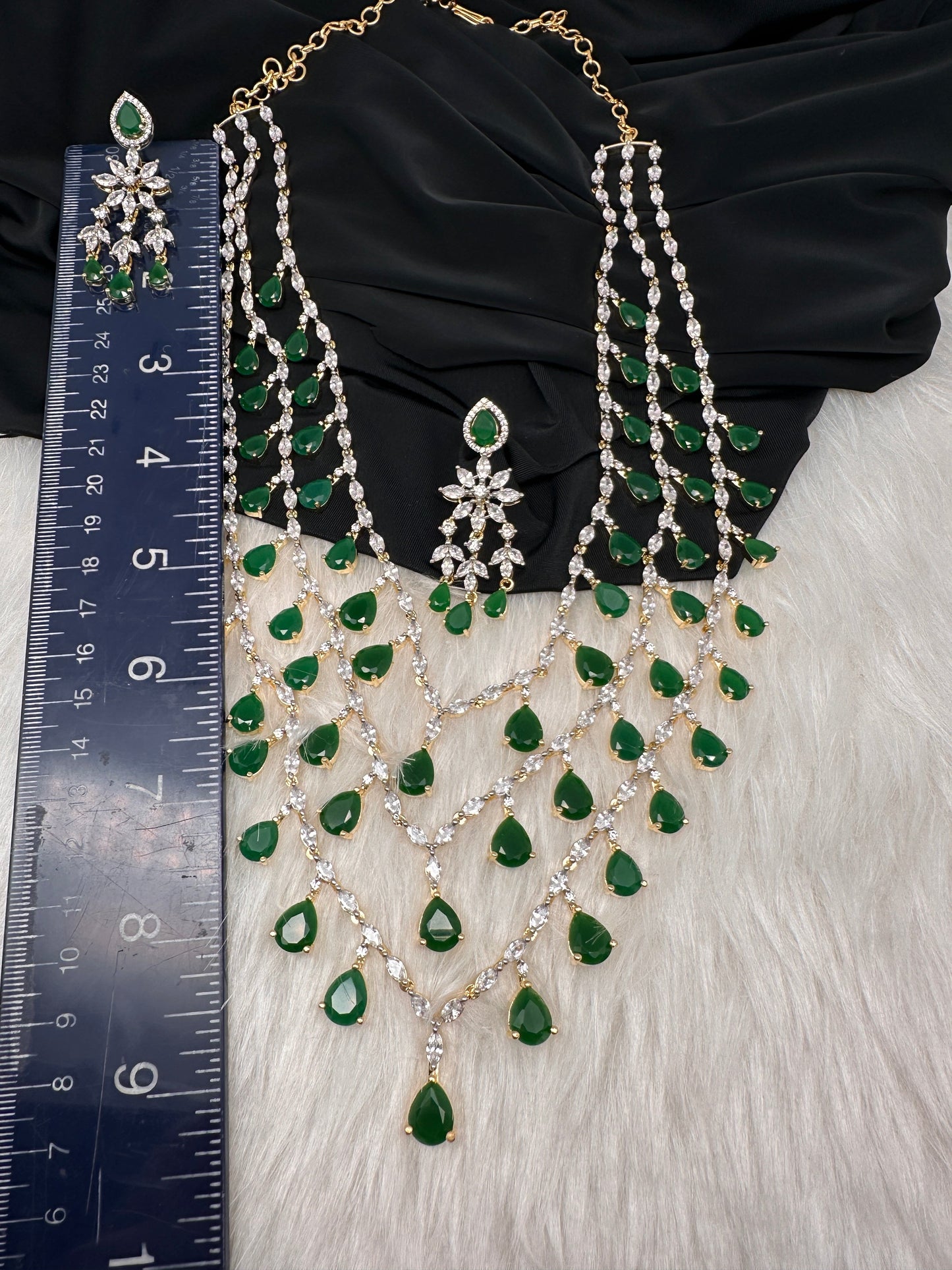 AD marquise Multi Layer Emerald Green Long Necklace