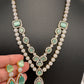 AD Double Layer Color Stone Short Necklace - LightGreen