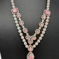 AD Double Layer Color Stone Short Necklace - pink