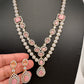 AD Double Layer Color Stone Short Necklace - pink