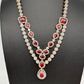 AD Double Layer Color Stone Short Necklace - Red