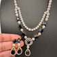 AD Double Layer Color Stone Short Necklace - Blue