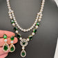 AD Double Layer Color Stone Short Necklace - Green