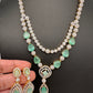 AD Double Layer Color Stone Short Necklace - LightGreen