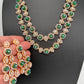 AD Double Layer Color Stone Short Necklace - Green