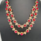 AD Double Layer Color Stone Short Necklace - Red