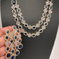 AD Double Layer Color Stone Short Necklace - Blue