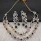 AD Double Layer Color Stone Short Necklace - Blue