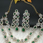 AD Double Layer Color Stone Short Necklace - Green