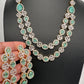 AD Double Layer Color Stone Short Necklace - LightGreen