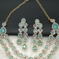 AD Double Layer Color Stone Short Necklace - LightGreen