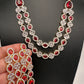 AD Double Layer Color Stone Short Necklace - Red