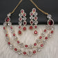 AD Double Layer Color Stone Short Necklace - Red