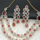 AD Double Layer Color Stone Short Necklace - Red