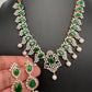 AD Color Stone Pearl Short Necklace - Green