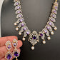 AD Color Stone Pearl Short Necklace - Purple