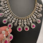 AD Color Stone Neckline Necklace - Red