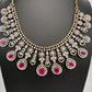 AD Color Stone Neckline Necklace - Red