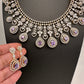 AD Color Stone Neckline Necklace - Purple