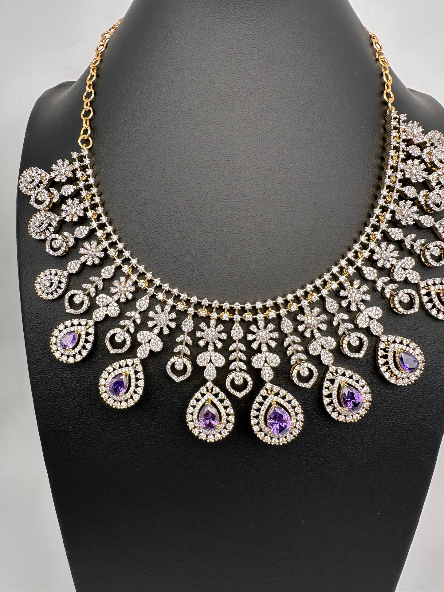 AD Color Stone Neckline Necklace - Purple