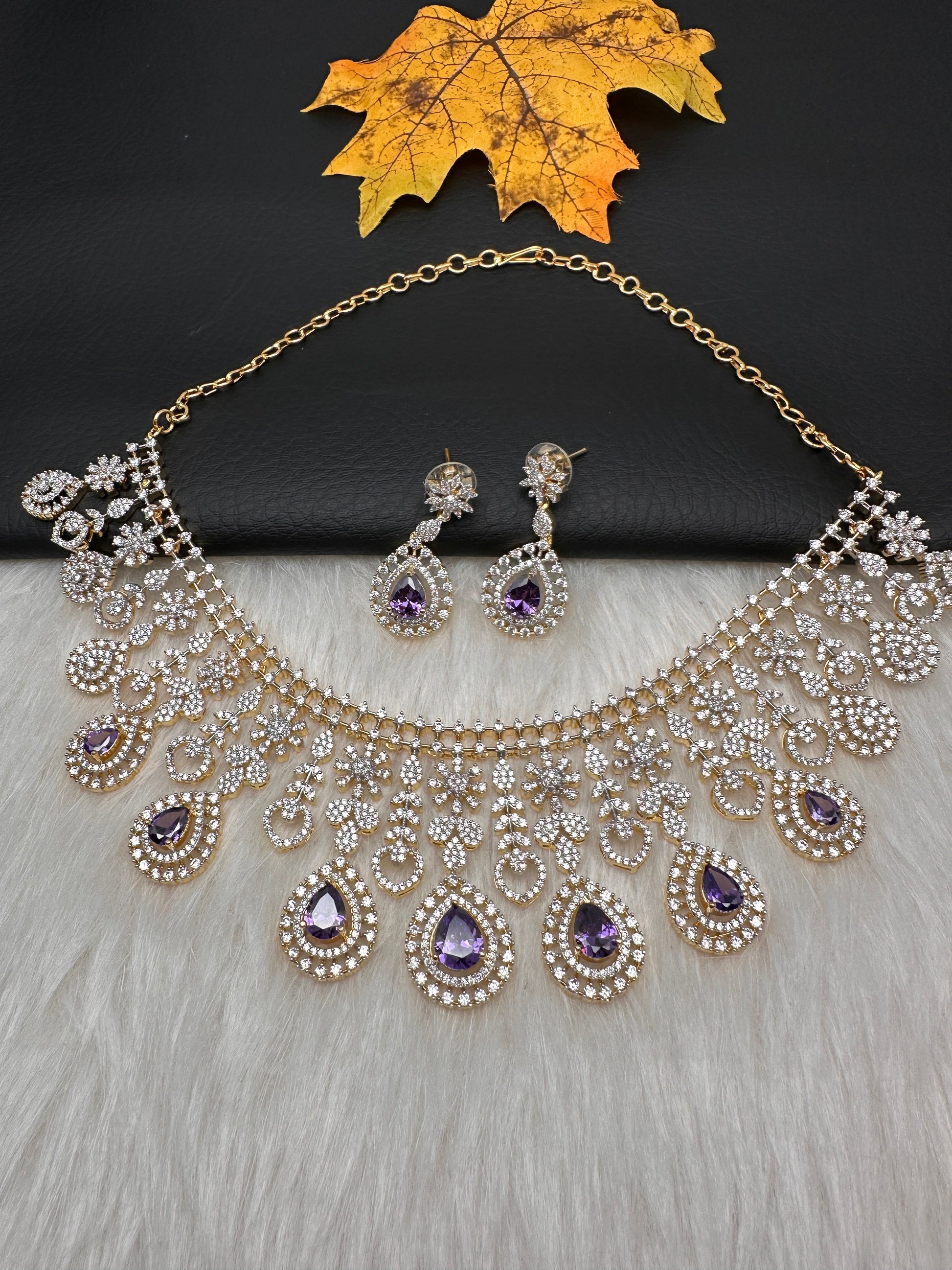 AD Color Stone Neckline Necklace - Purple