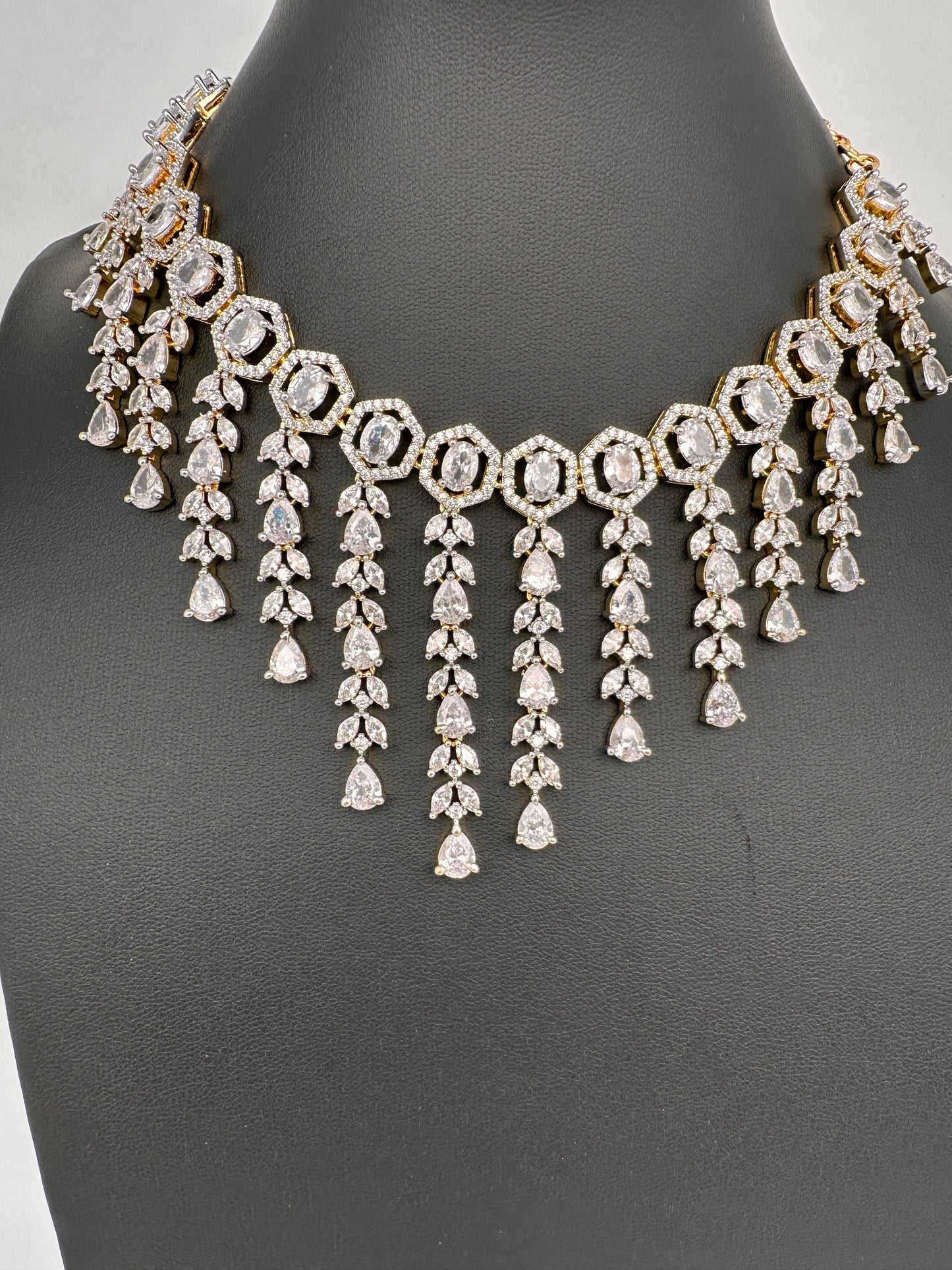 AD Color Stone Neckline Necklace - White