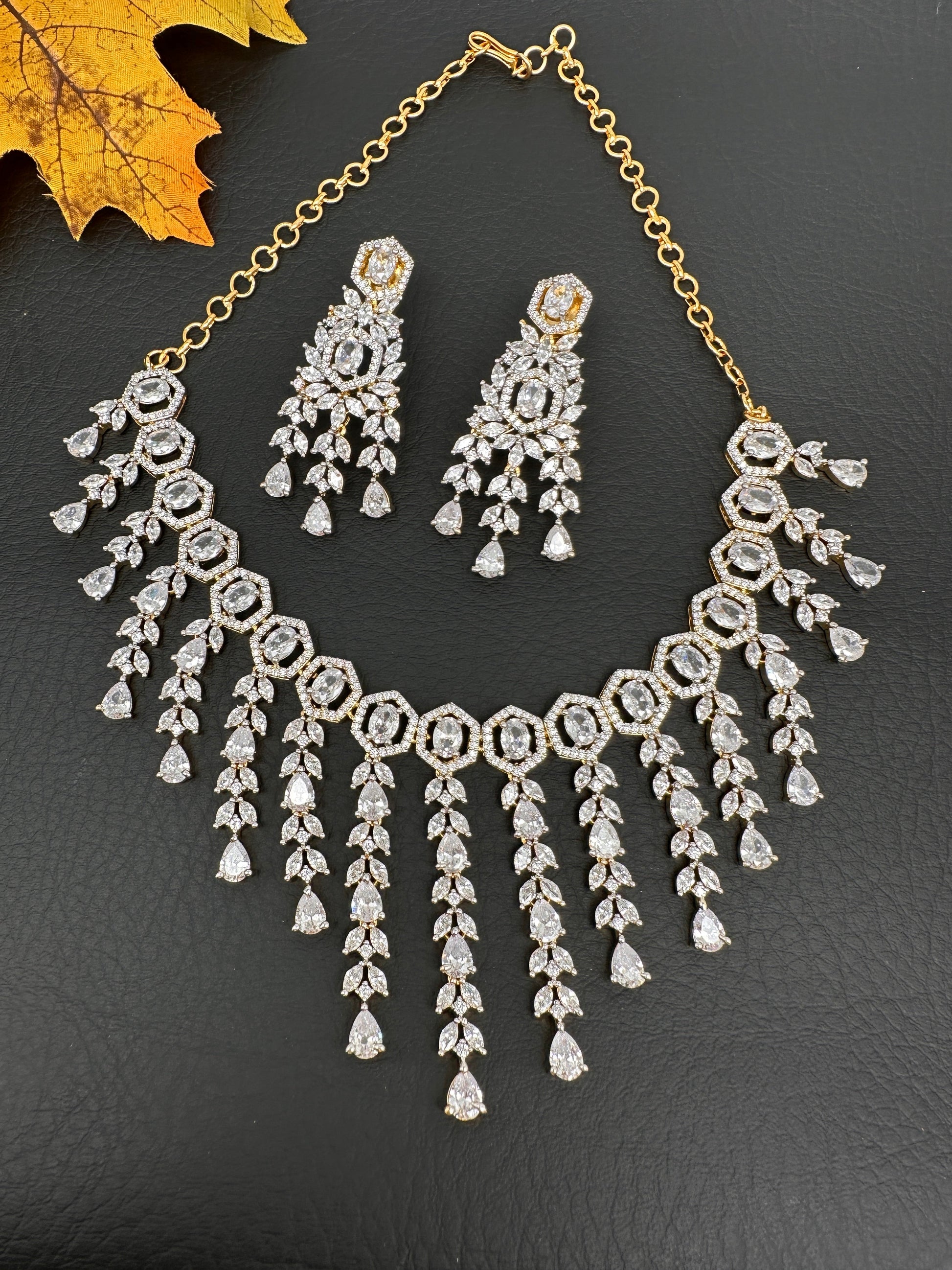 AD Color Stone Neckline Necklace - White