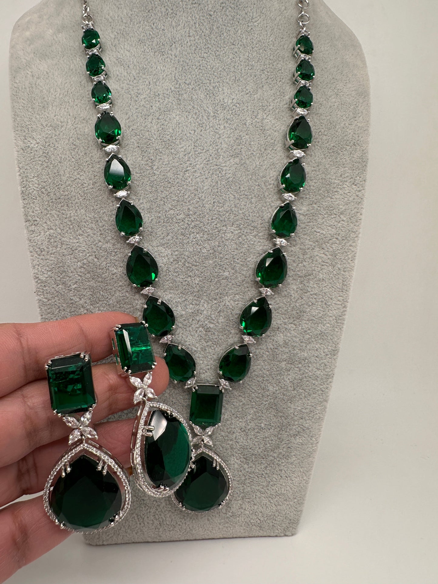 Green Doublet Silver Necklace