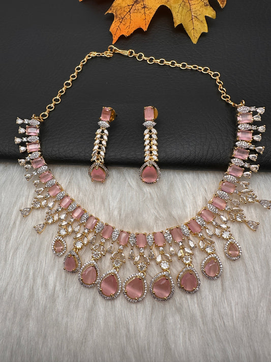 AD Color Stone Necklin Necklace - Pink