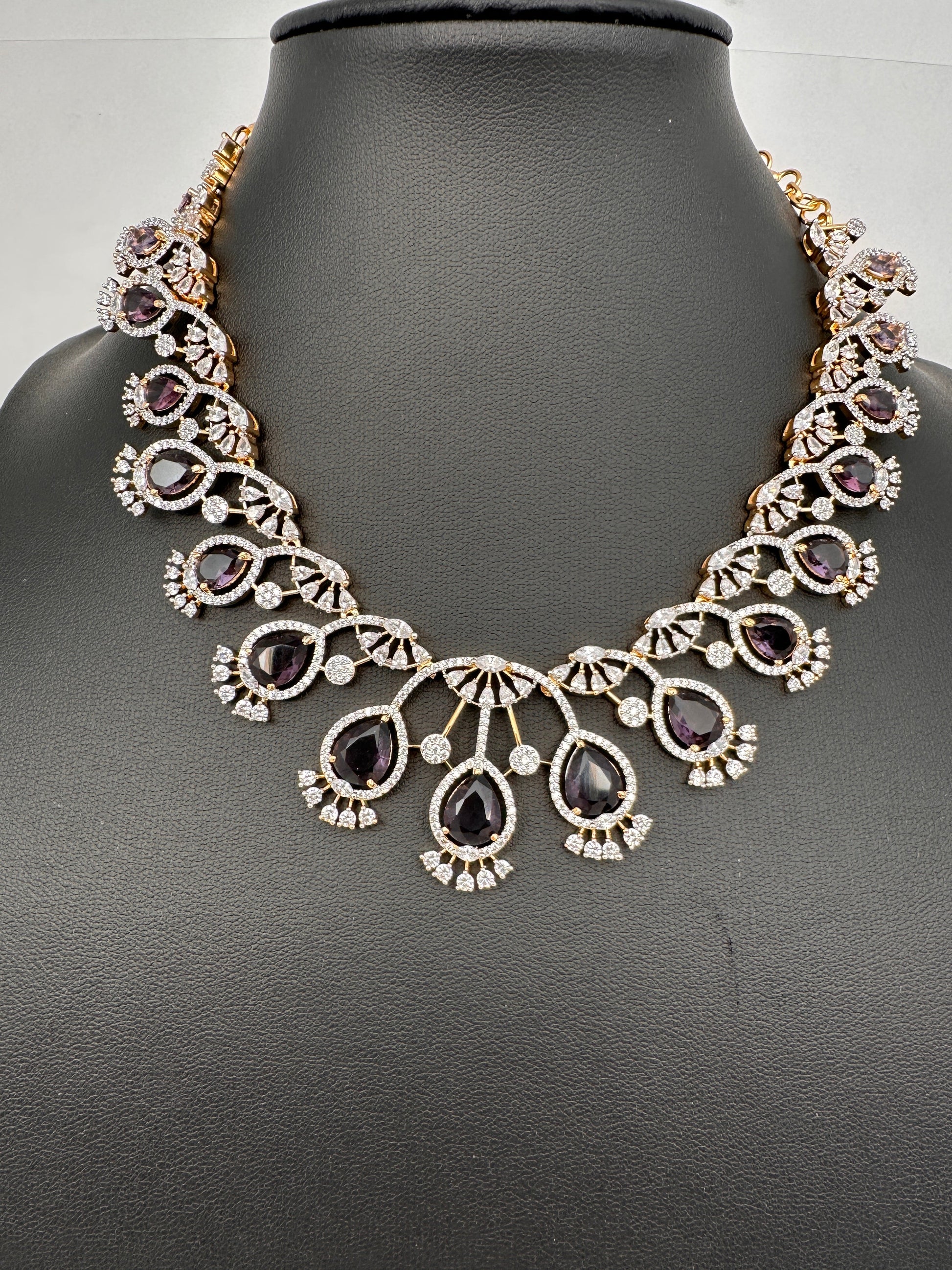 AD Color Stone Neckline Necklace - Purple