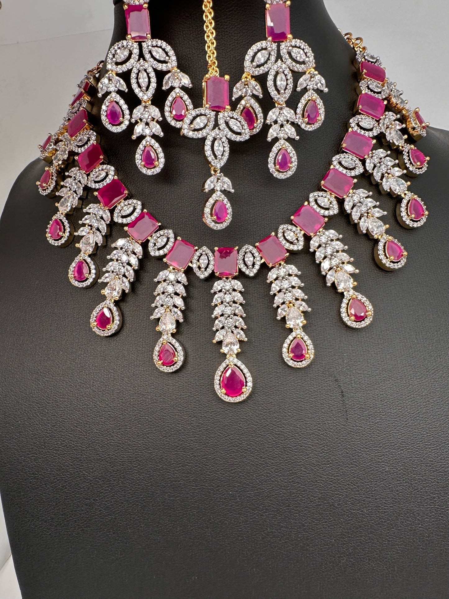 AD Ruby Pink Neckline Necklace