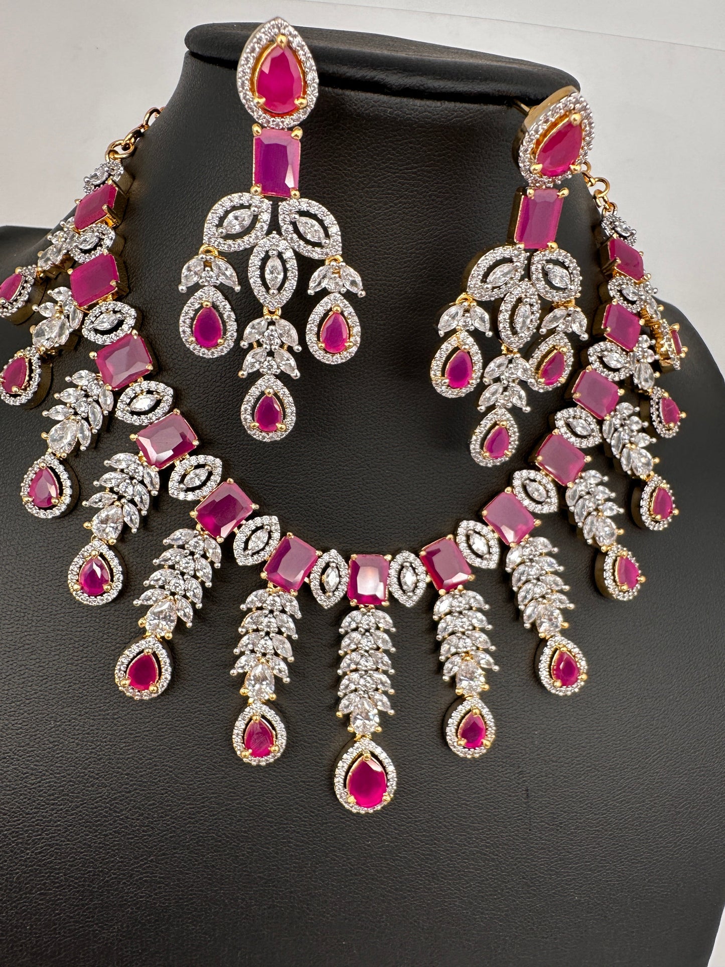 AD Ruby Pink Neckline Necklace