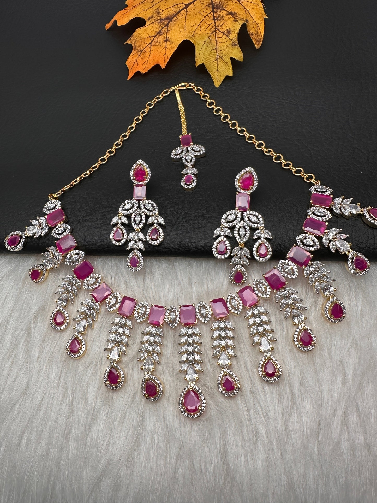 AD Ruby Pink Neckline Necklace