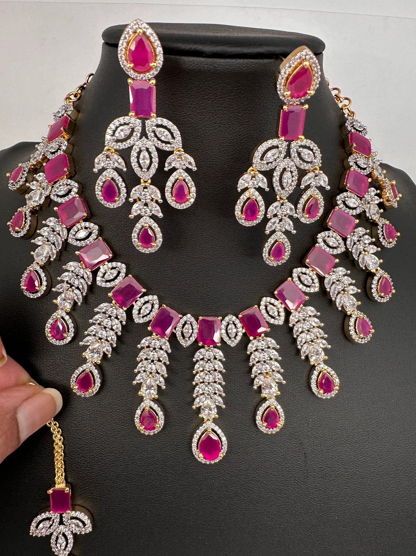 AD Ruby Pink Neckline Necklace