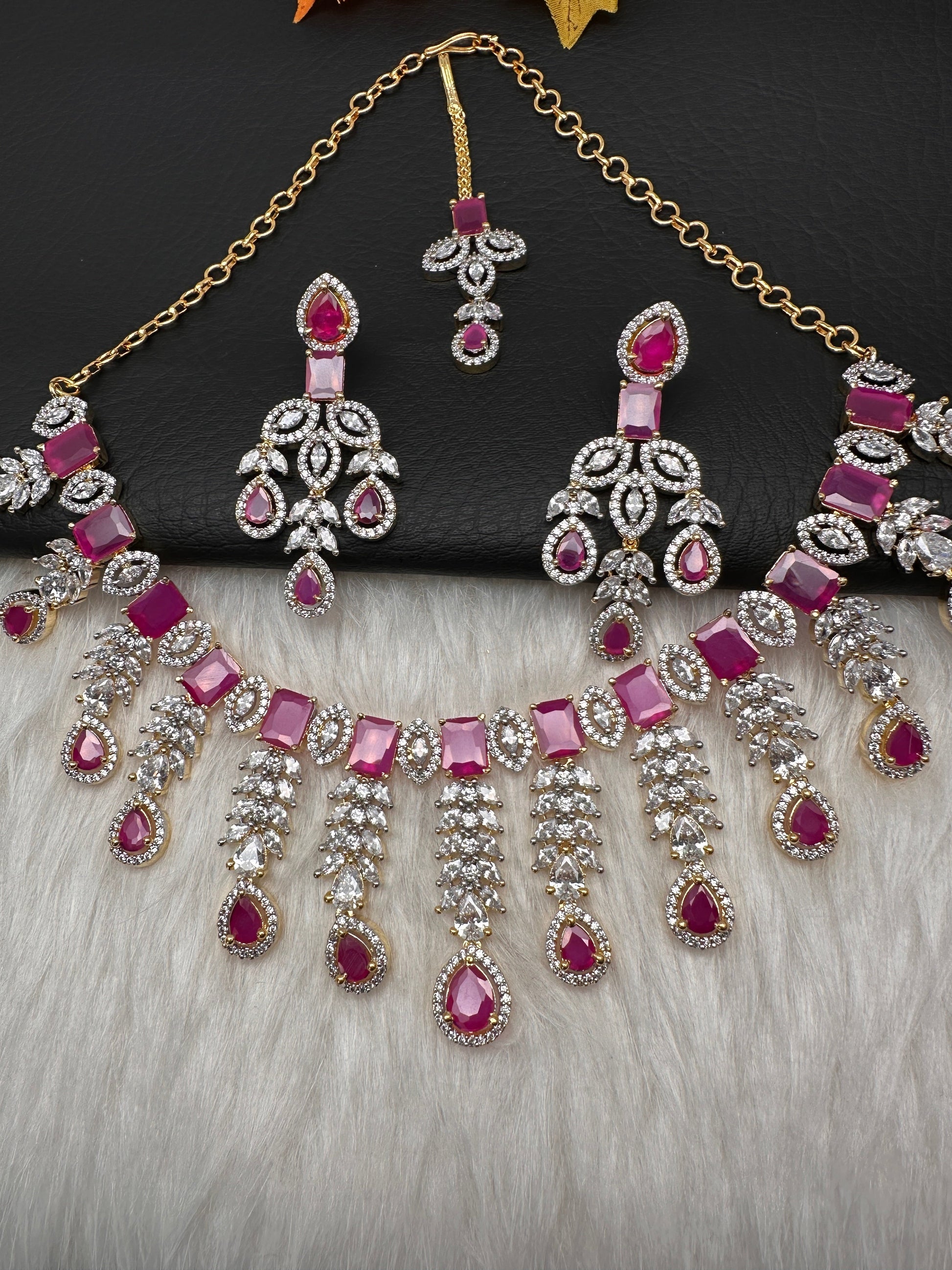 AD Ruby Pink Neckline Necklace