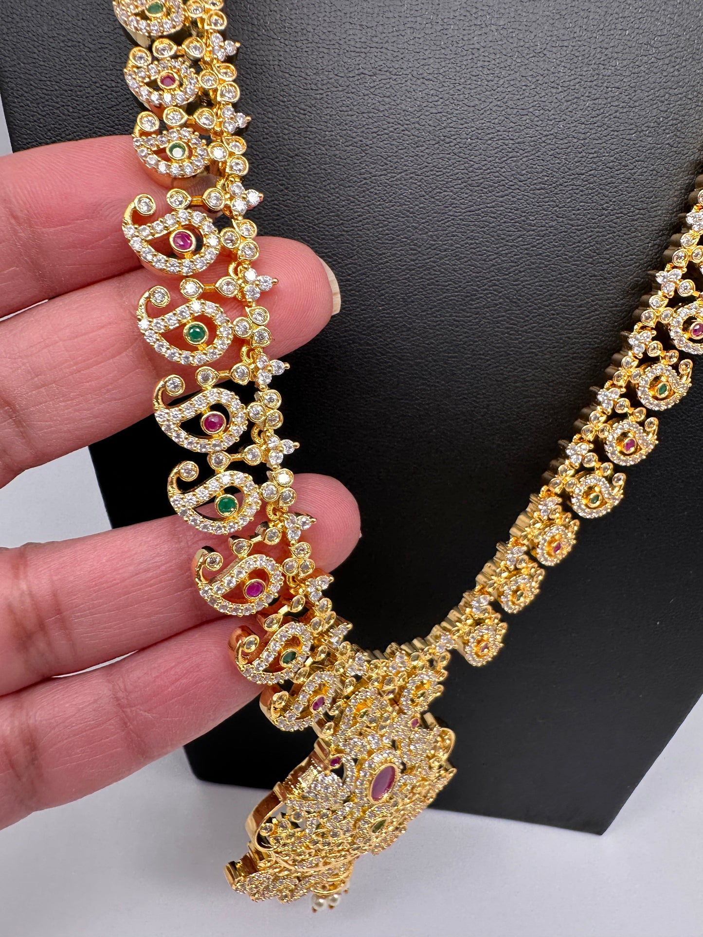 Cubic Zirconia Gold Finish Mango Haar Long Necklace