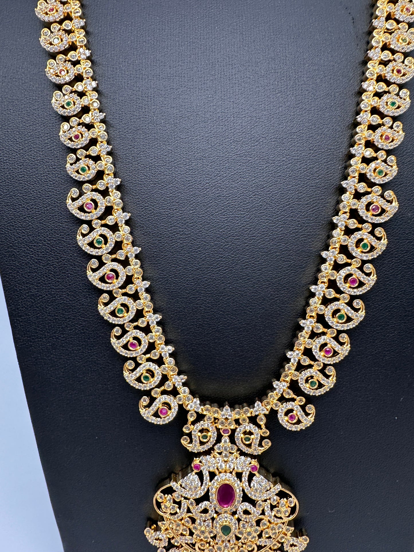 Cubic Zirconia Gold Finish Mango Haar Long Necklace