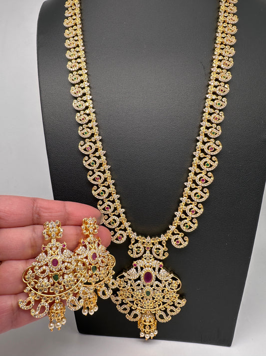 Cubic Zirconia Gold Finish Mango Haar Long Necklace