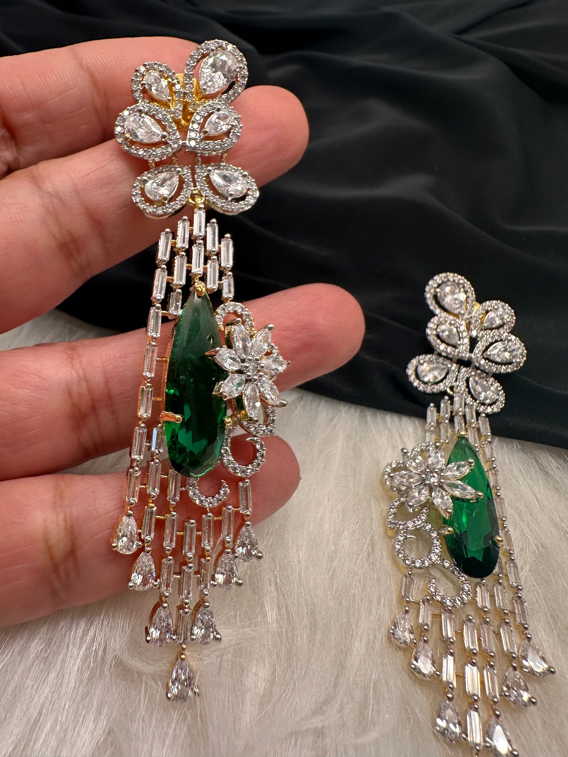 AD Color Stone Statement Earings - Green