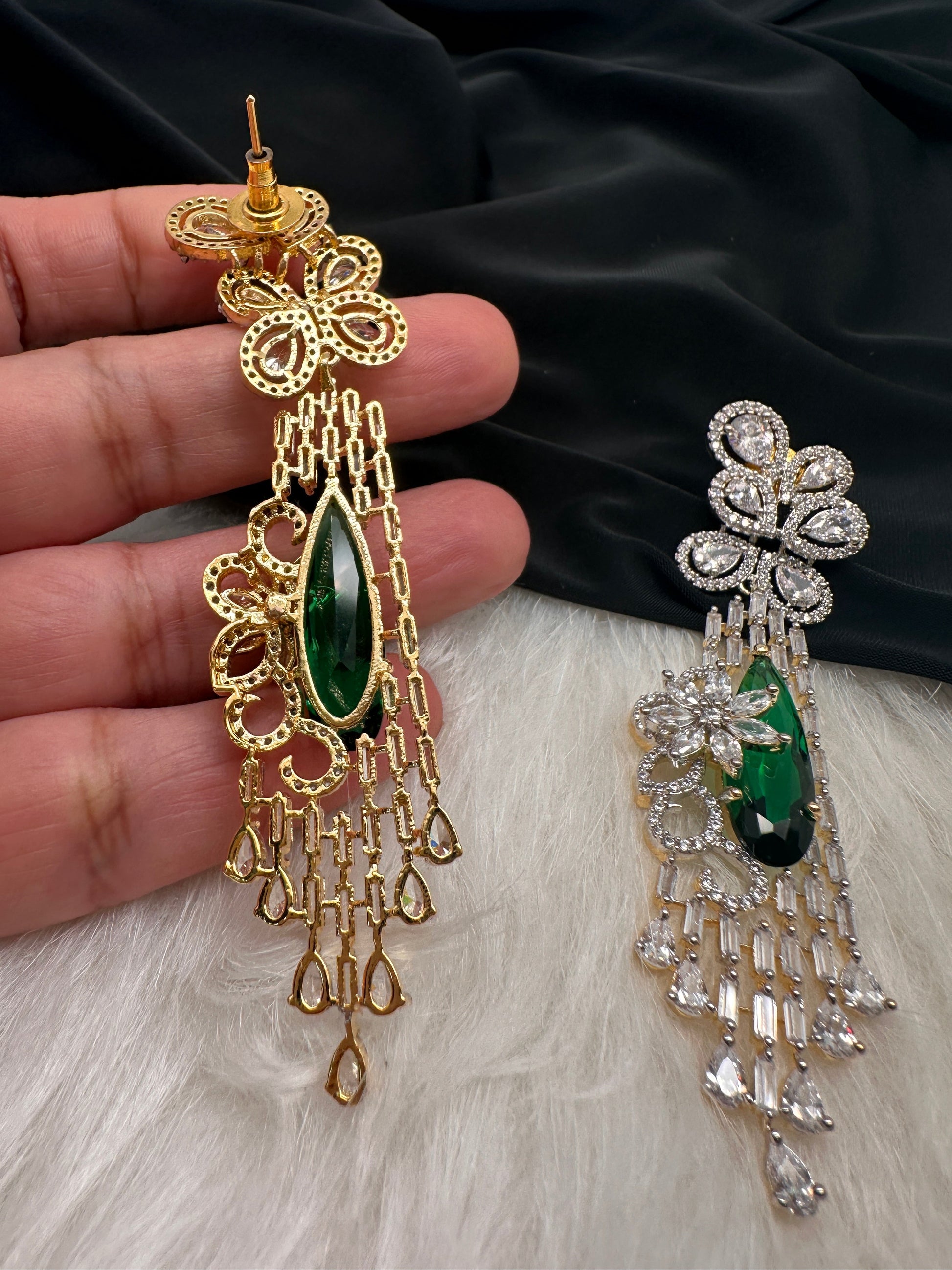 AD Color Stone Statement Earings - Green