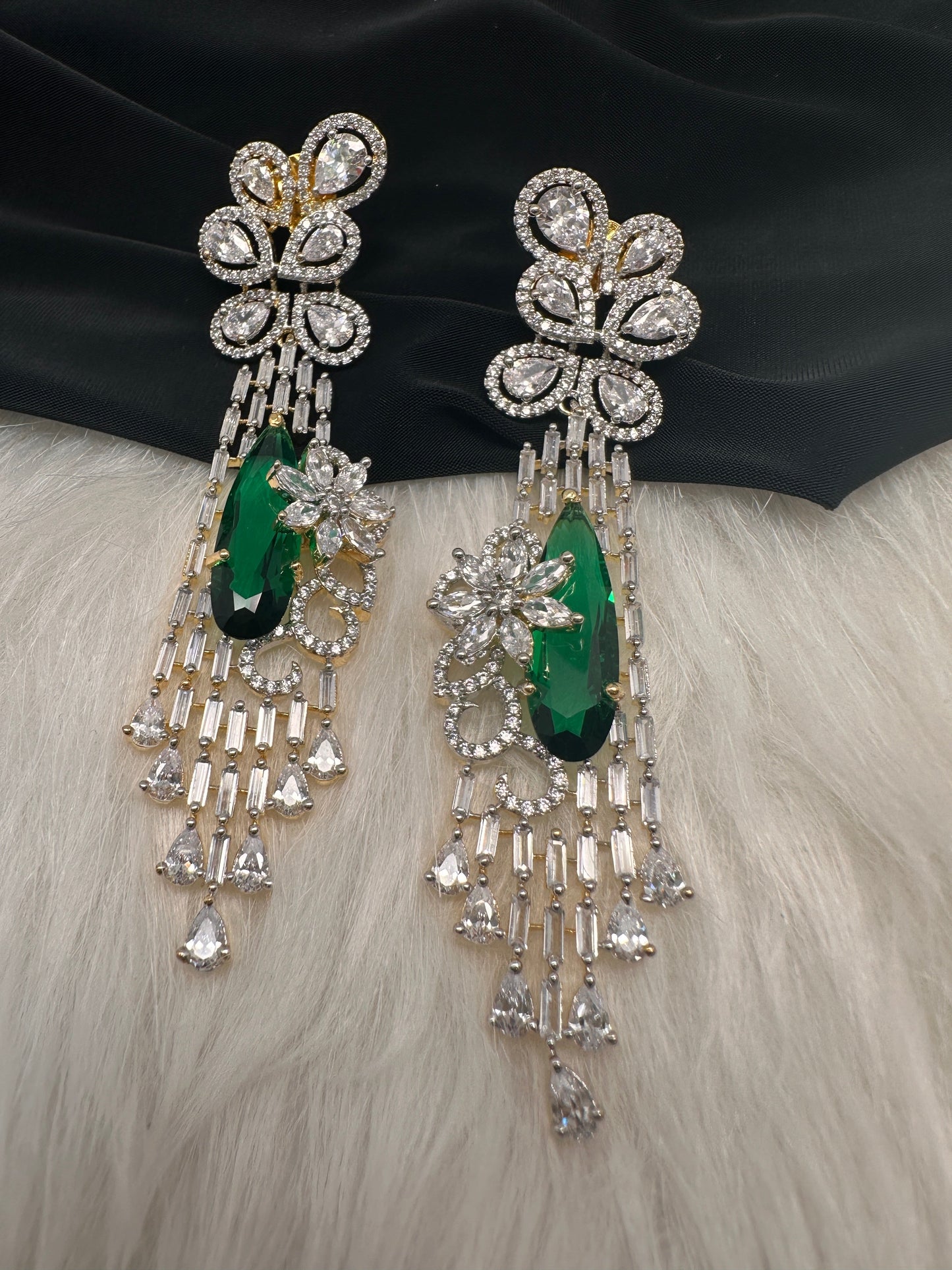 AD Color Stone Statement Earings - Green