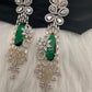 AD Color Stone Statement Earings - Green