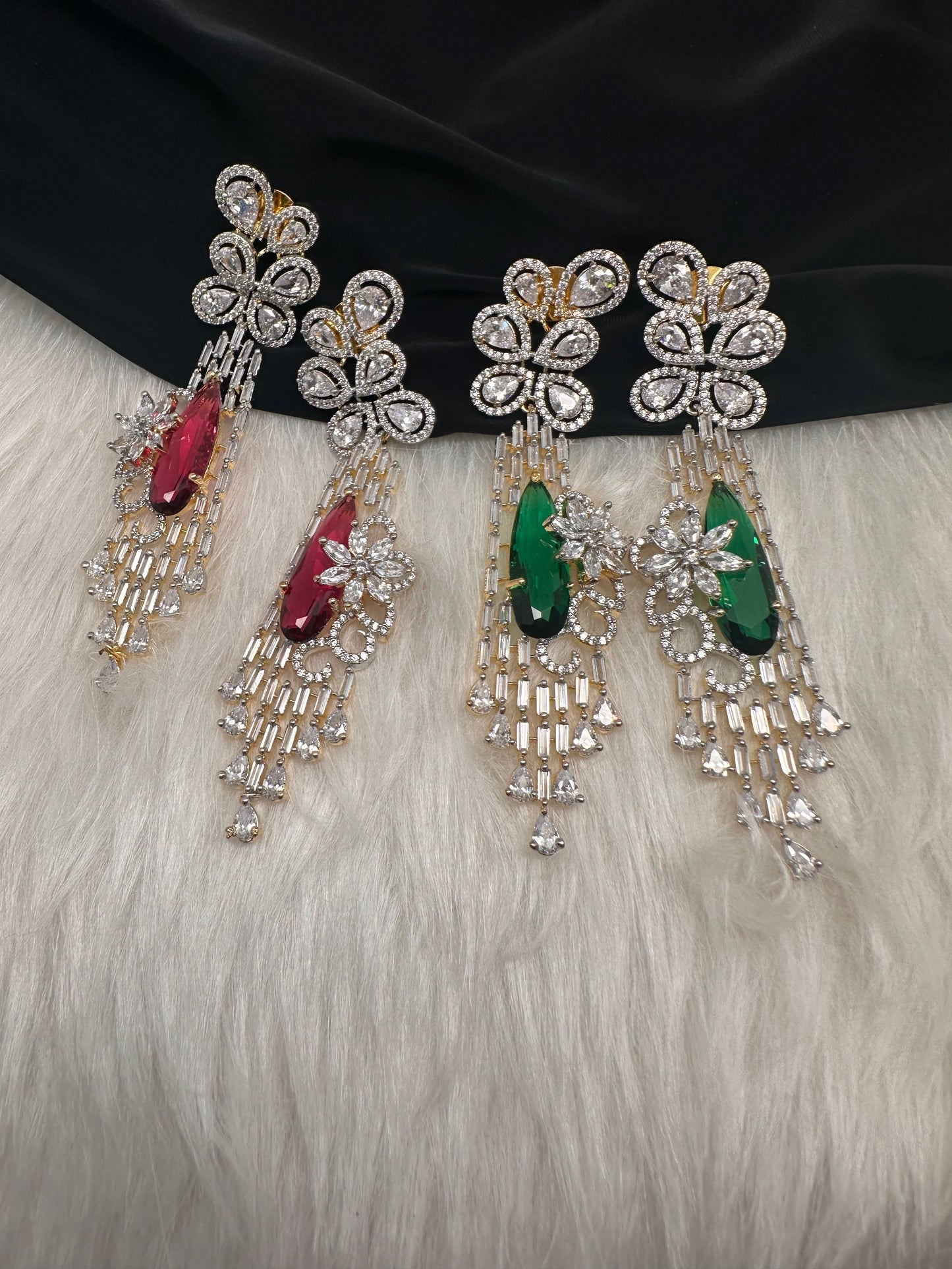 AD Color Stone Statement Earings - Red