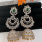 American Diamond Finish Color Stone Jhumka Earings - Green