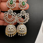 American Diamond Finish Color Stone Jhumka Earings - Green